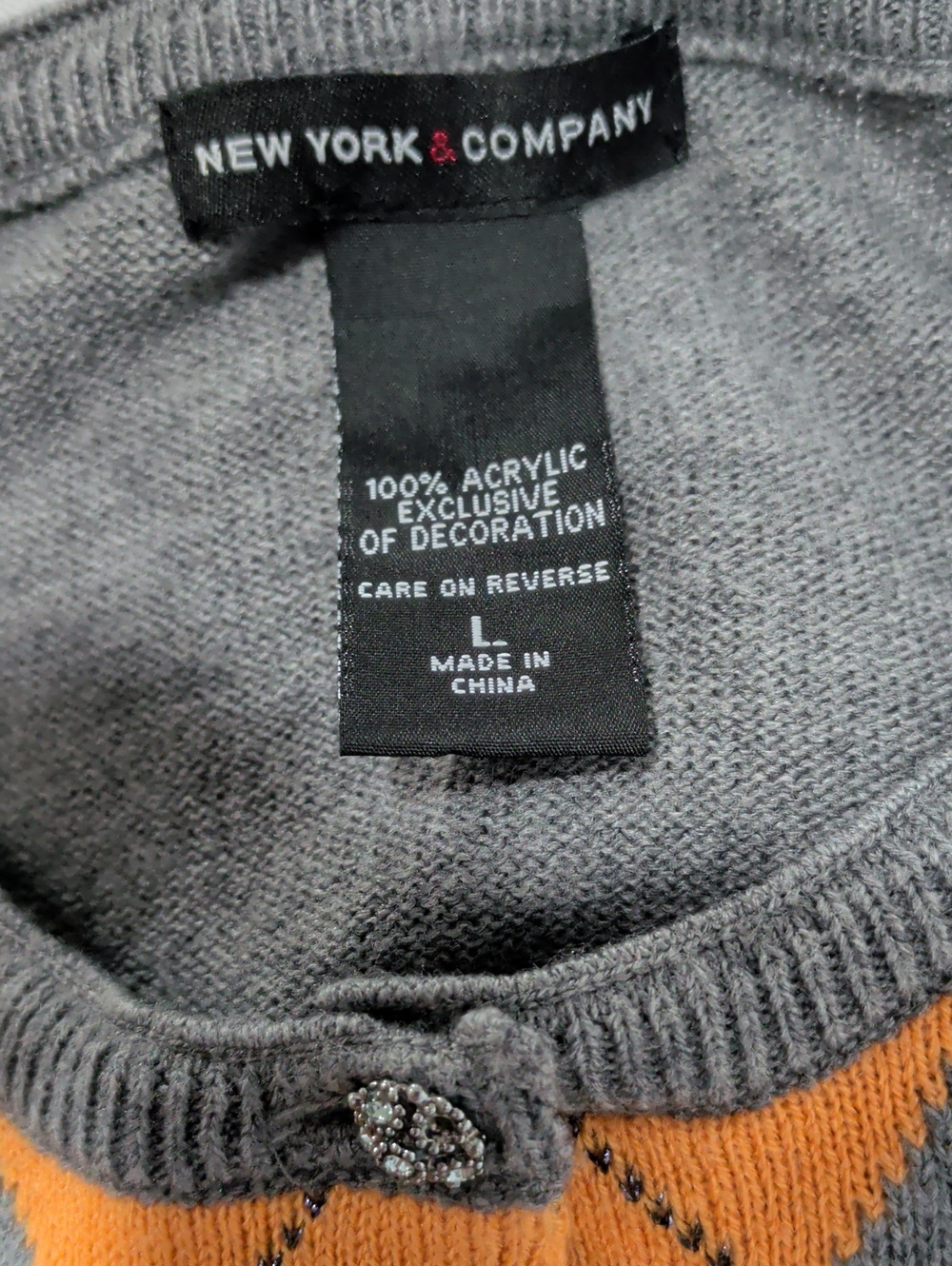 New York & Company Gray Argyle Cardigan with Pink & Orange Diamonds - Picture 5 of 5